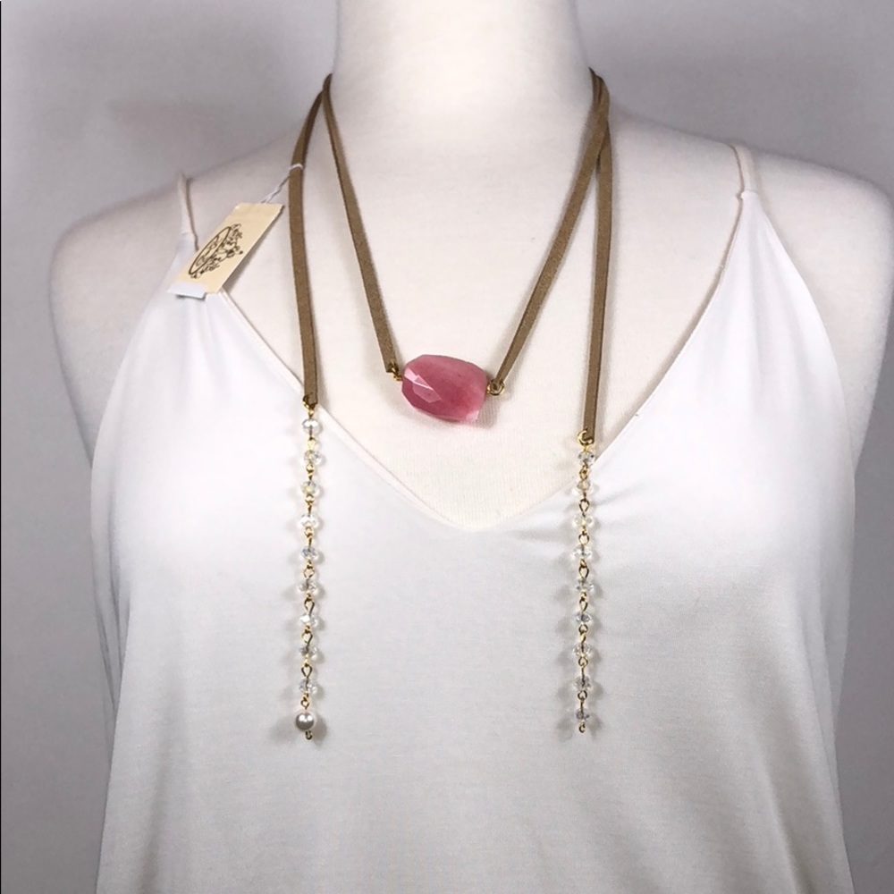 Rose and Crystal Stone Lariat